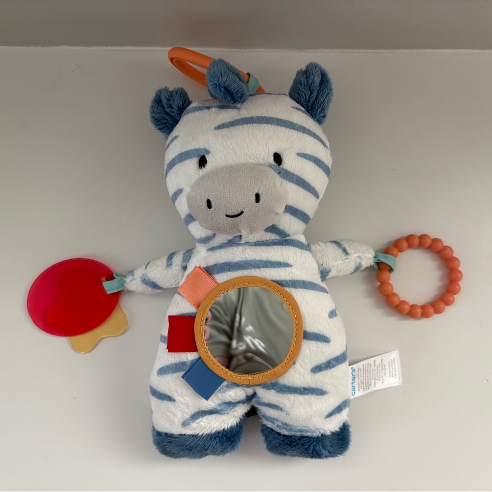 Blue & White Zebra Plush Activity Toy with Mirror